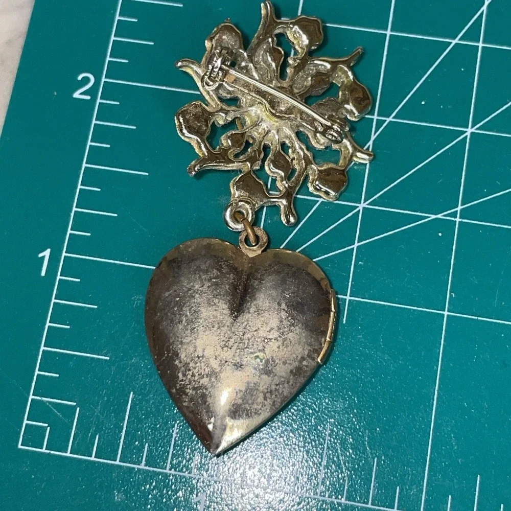 ESTATE Find Vintage Military WWII Brooch | Mother Locket | Blue Clear Rhinestone